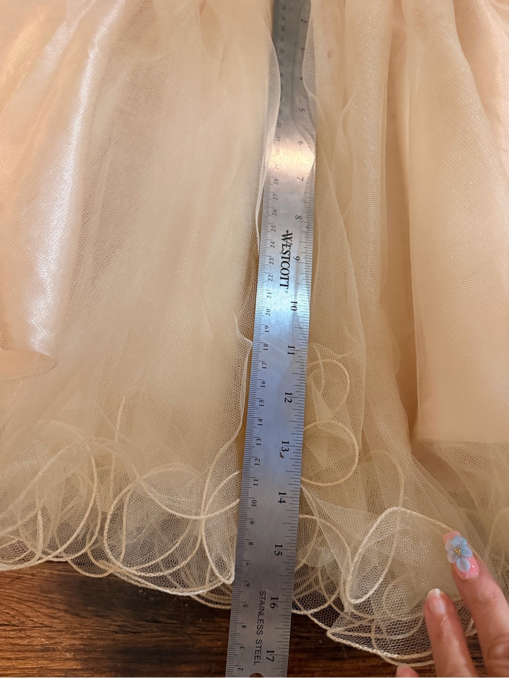 Sleeveless Champagne Tulle Fit-and-Flare Dress with Illusion Neckline - Picture 7 of 10